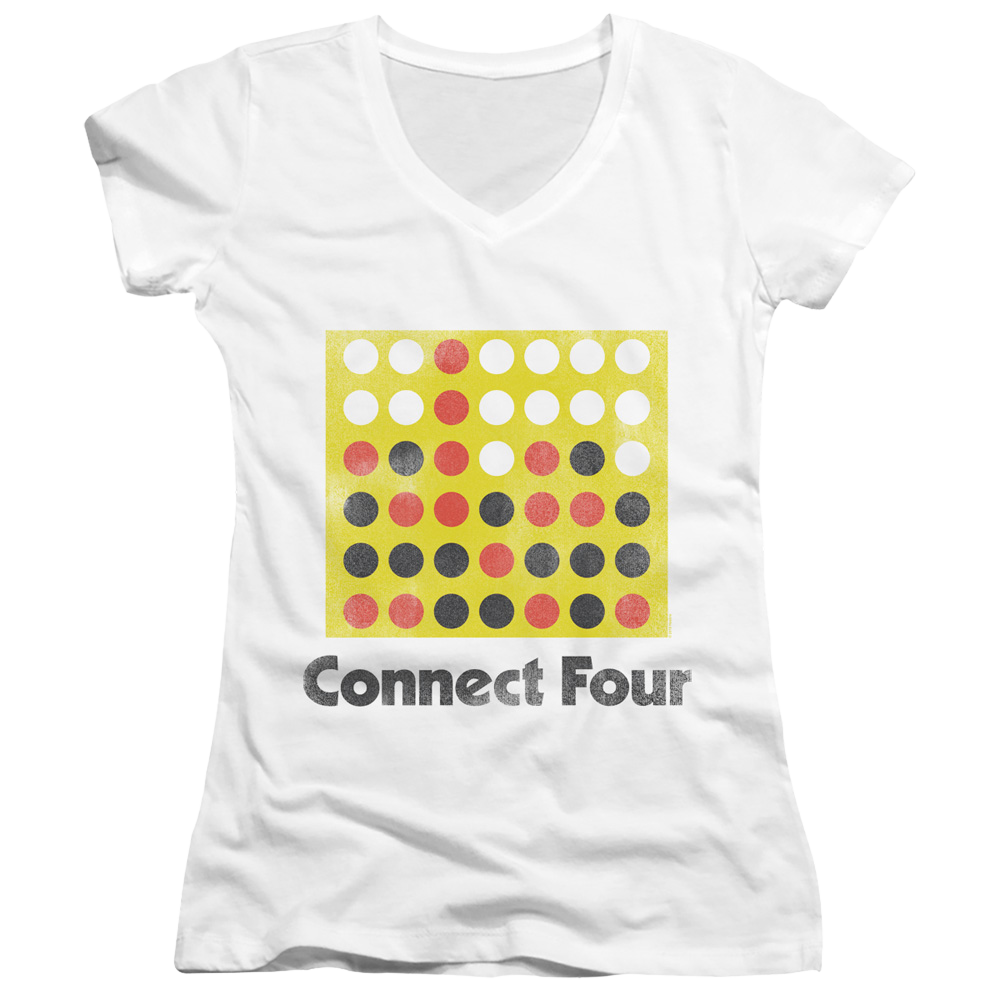 Connect Four Classic Logo Distressed - Juniors V-Neck T-Shirt
