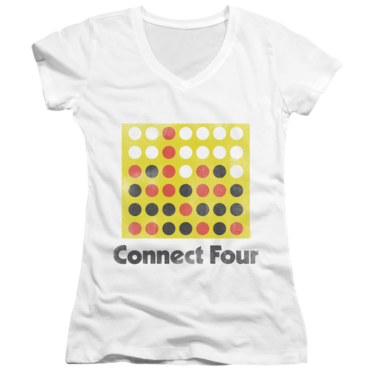 Connect Four Classic Logo Distressed - Juniors V-Neck T-Shirt