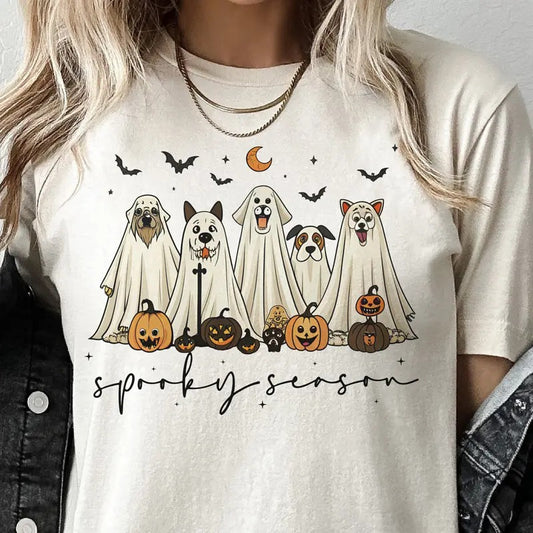 Halloween Dog Tee Spooky Season Dog Tshirt Ghost Dog Halloween T-Shirt Funny Dog Halloween Tees Spooky Season Tshirt Halloween Tshirt