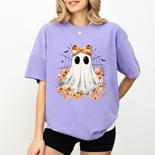 Halloween Spooky Ghost Shirt Comfort Colors, Retro Coquette Halloween Graphic Tee  Floral Cutesy Ghost Unisex Tee, Trendy Halloween T-shirt, Spooky Season Shirt, Spooky Vibes Tee, Halloween Gifts, Women's Top, Cotton Comfy Fabric Relaxed Fit Style