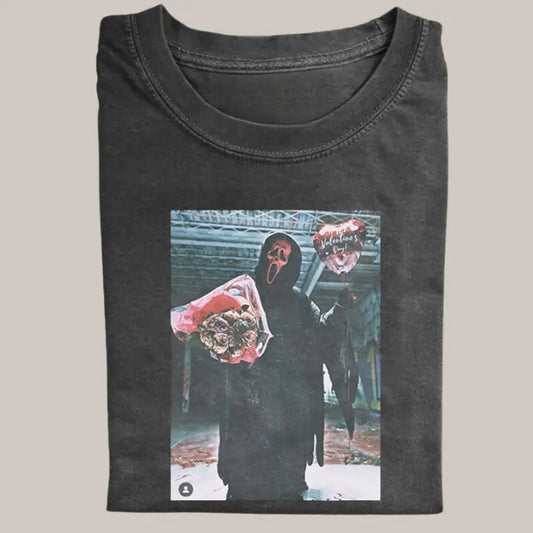 Halloween Vintage Tees, Ghost Face Heart T-shirt, Horror Movie Shirt, Unisex Funny Halloween Shirt Menswear Womenswear Streetwear