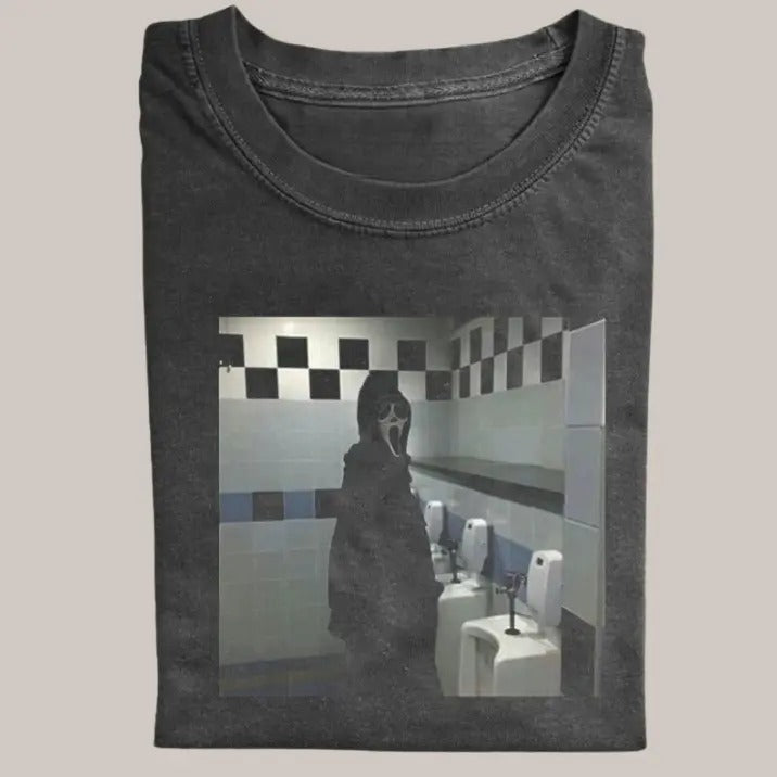 Halloween Vintage Tees, Ghost Face Toilet T-shirt, Horror Movie Shirt, Unisex Funny Halloween Shirt Menswear Womenswear Streetwear