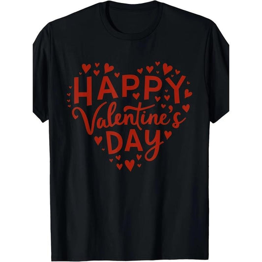 Happy Valentine's Day Heart Graphic Tee - 100% Cotton, Casual Crew Neck Short Sleeve Shirt for Men made in usa