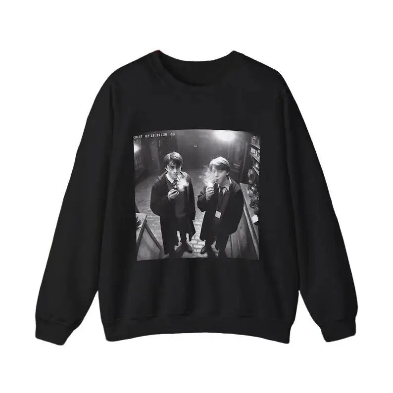 Harry and Ron Smoking Shirt Potter Wizarding Fan Potterhead Sweatshirt, Christmas Birthday Gift Potter Book Funny 90s Vintage Meme Shirt