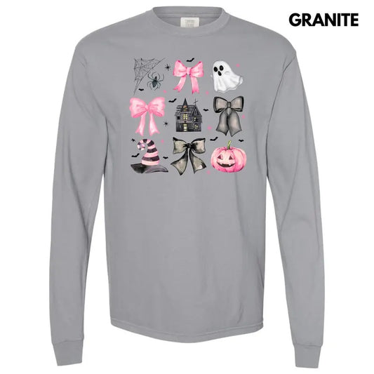 Haunted Halloween Bow Collage Long Sleeve Comfort Colors T-Shirt 'NLB'