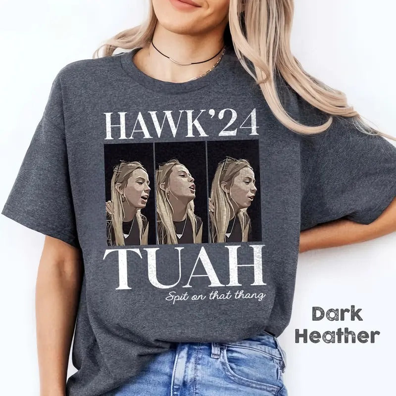 Hawk Tuah Spit On That Thang 2024 Shirt Hawk Tuah 24 Funny Trendy Sweatshirt for Women Men Viral Crewneck Tshirt