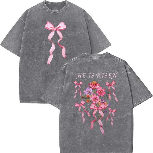 He Is Risen Unisex Washed T-Shirt, Christian t shirts, Vintage 90s Graphic Tee, Gift Top Womenswear Cotton Mineral Color