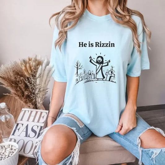 He is Rizzin - Funny Easter Jesus Shirt - Unisex Cotton Graphic T-shirt