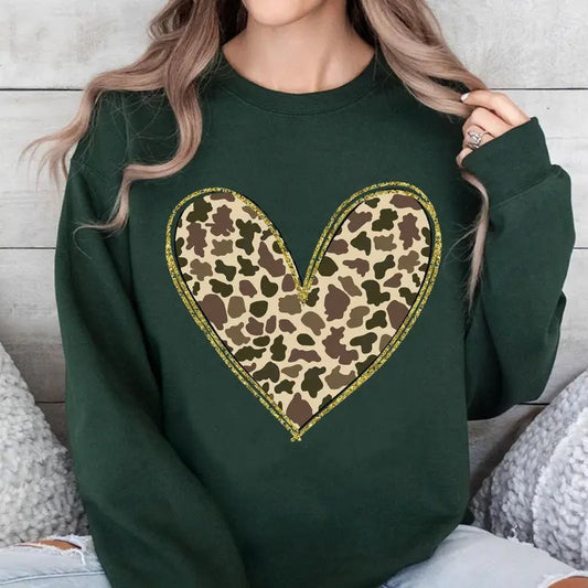 Heart Valentine's Day Camoflage Sweatshirt, Camo Hunting Valentine Heart Gift, Camo Wife, Camo Mom Shirt