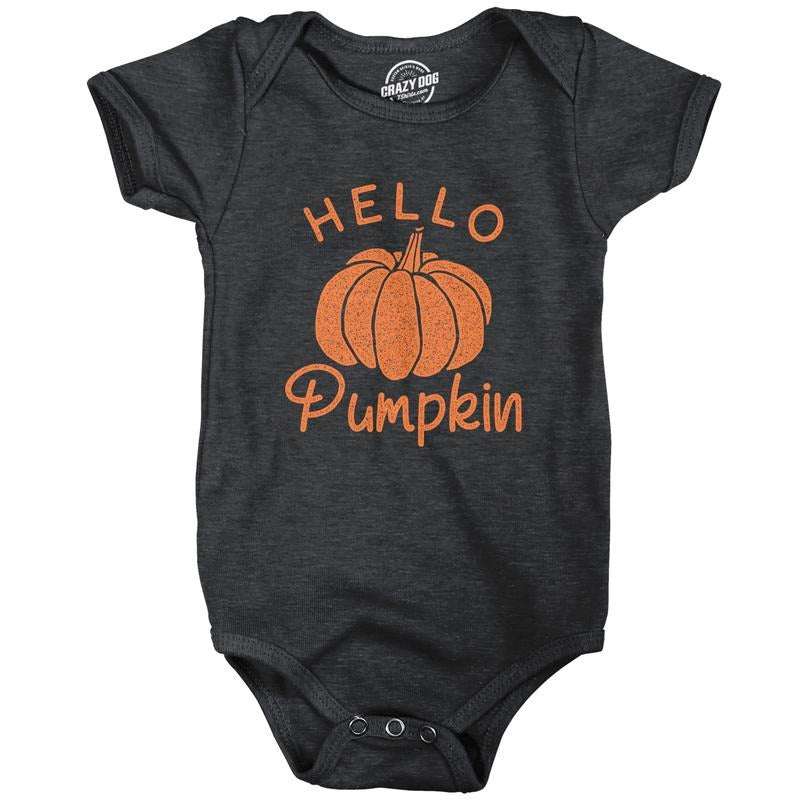 Hello Pumpkin Baby Bodysuit Funny Newborn Halloween Fall Autumn Lover Jumper Funny Baby Onesies Halloween Onesie for Baby Novelty Onesie Black