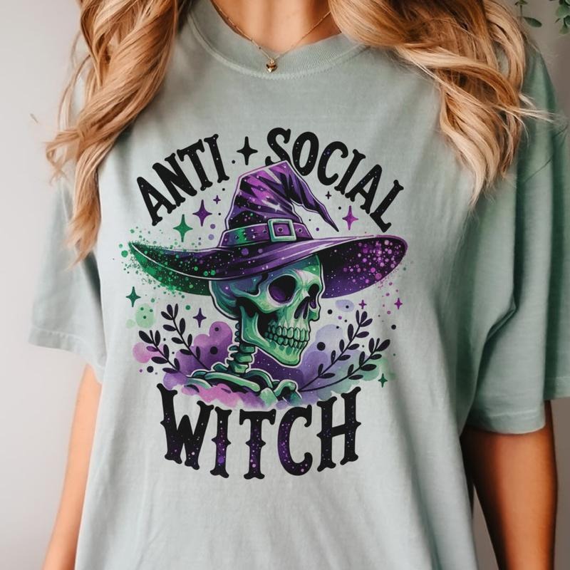 Hollow Inside Halloween T-Shirt Anti Social Witch Tshirt Anti Social Witch Halloween Tee Funny Witch T-Shirt Skull Halloween Tee