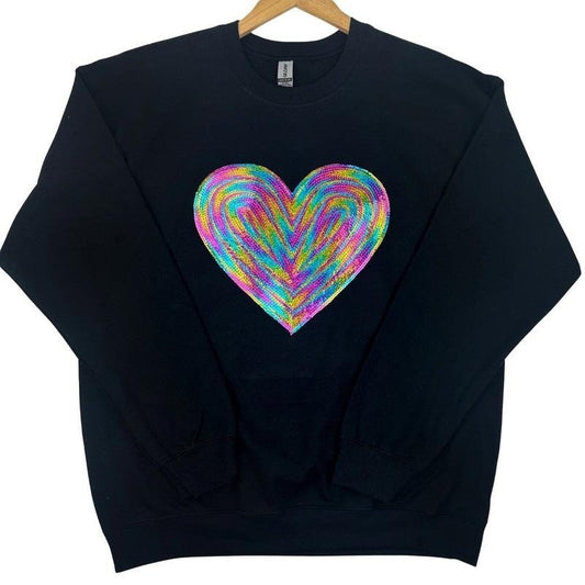Holographic HEART Sequin Patch Sweatshirt -- BLACK