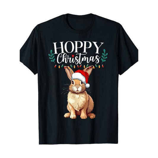 Hoppy Christmas Cute Bunny Christmas Funny Family Matching T-Shirt-220g 100% Cotton made in usa