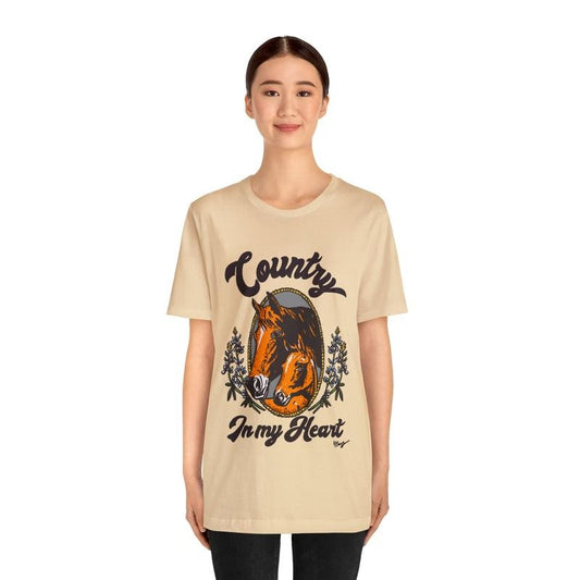 Horse, El Ray Art Unisex Jersey Short Sleeve Tee, Country In My Heart Shirt, Cowgirl Tee, Vintage Cowgirl, Vintage Western, Unisex T-Shirt, Short Sleeve Tee Shirt, Gifts For Birthday Mothers Day Christmas