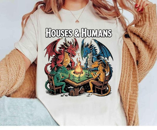 Houses and Humans D&D Shirt, Funny Dragon Fantasy Gamer Shirt, Nerdy Tabletop RPG Meme, Dungeon Masterstyle{n002}2
