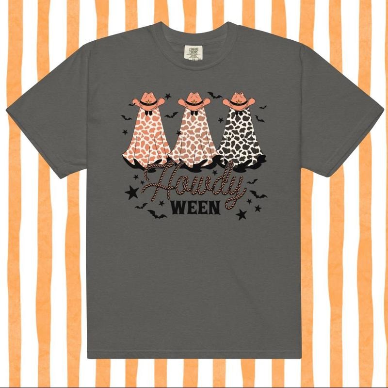 Howdyween Ghost Halloween Shirt - Comfort Colors Unisex Relaxed Fit 100% Ring Spun Cotton DTG Printed USA Made Casual Top