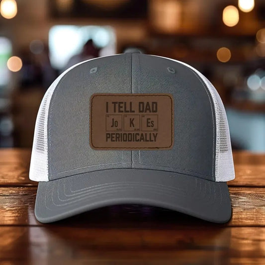 I Tell Dad Jokes Periodically Mesh Back Trucker Cap Engraved Faux-Leather Patch Adjustable Hat, Father's Day Gift, Funny Dad Giftstyle{n002}2