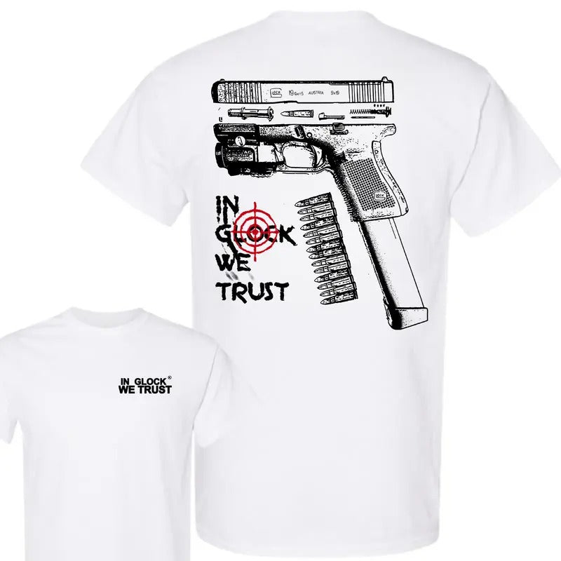 IN GLOCK WE TRUST DOUBLE SIDE MULTI COLOR SHIRT Menswear Top New Design Underwear Streetwear Classic Cotton T-Shirts in all Sizes