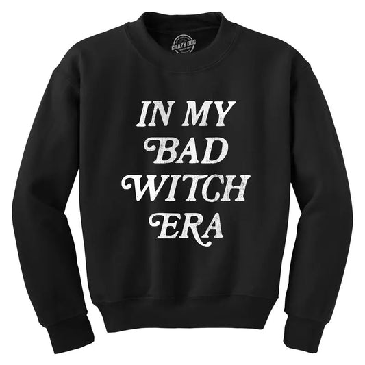In My Bad Witch Era Crewneck Sweatshirt Funny Halloween Witches Joke Longsleeve Funny Sweater Halloween Crew Neck Novelty Sweatshirts for Men Black -