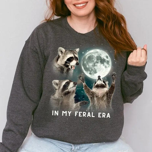 In My Feral Era Racoons Howling At The Moon Sweatshirt, Funny Racoons Howling At The Moon Sweatshirt, Unisex Sweatshirt, Gifts For Besties Friends Adult, Long Sleeve Crewneck Shirt, Gifts For Birthday Mothers Day