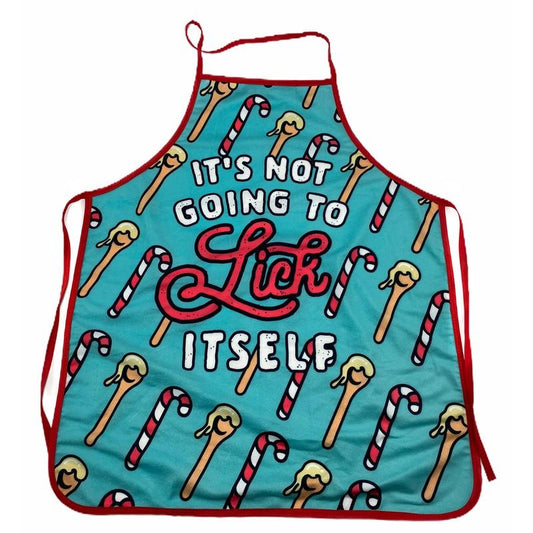 It's Not Going to Lick Itself Apron Funny Christmas Baking Candycane Graphic Novelty Smock Funny Graphic Kitchenwear Christmas  Funny Blue