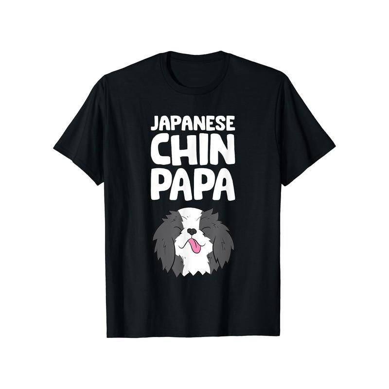 Japanese Chin Dog Dad Funny Cotton T-Shirt - Casual Round Neck, Short Sleeve Tee for Men, Breathable & Machine Washable made in usa