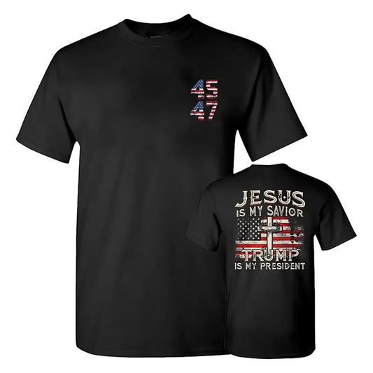 Jesus Is My Savior Trump Is My President American Flag T-Shirt, Trump 2024 Shirt, Full Colors, Full Sizes, For Men, For Women Crewneck Menswear
