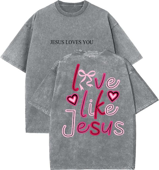 Jesus Loves You Unisex Washed T-Shirt, Christian t shirts, Vintage 90s Graphic Tee, Gift Top Womenswear Cotton Mineral Colorstyle{n002}3