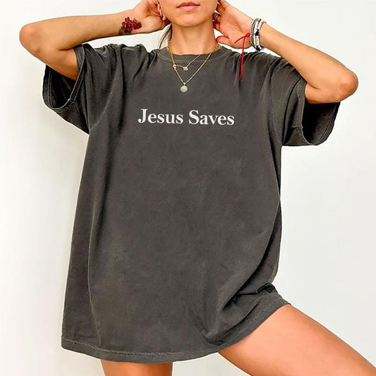 Jesus Saves Shirt, Christian Graphic Tee Women, Bible Verse Printed Women Tops, Unisex Christian Shirt, Love Like Jesus Comfy Oversized Graphic Tee, Gift For Jesus Lover, Tops For Women, Womenswear Cotton Fabric Comfort Chic Style