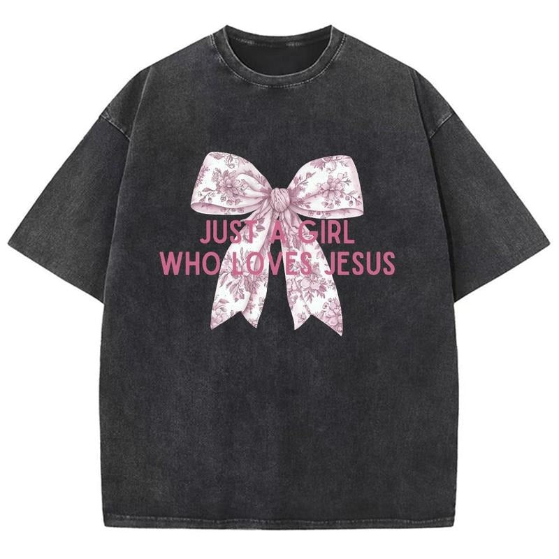 Just A Girl Who Loves Jesus Unisex Washed T-Shirt, Christian Jesus  t shirts, Vintage 90s Graphic Tee Gift Cotton Top Womenswear Bottomstyle{n002}2
