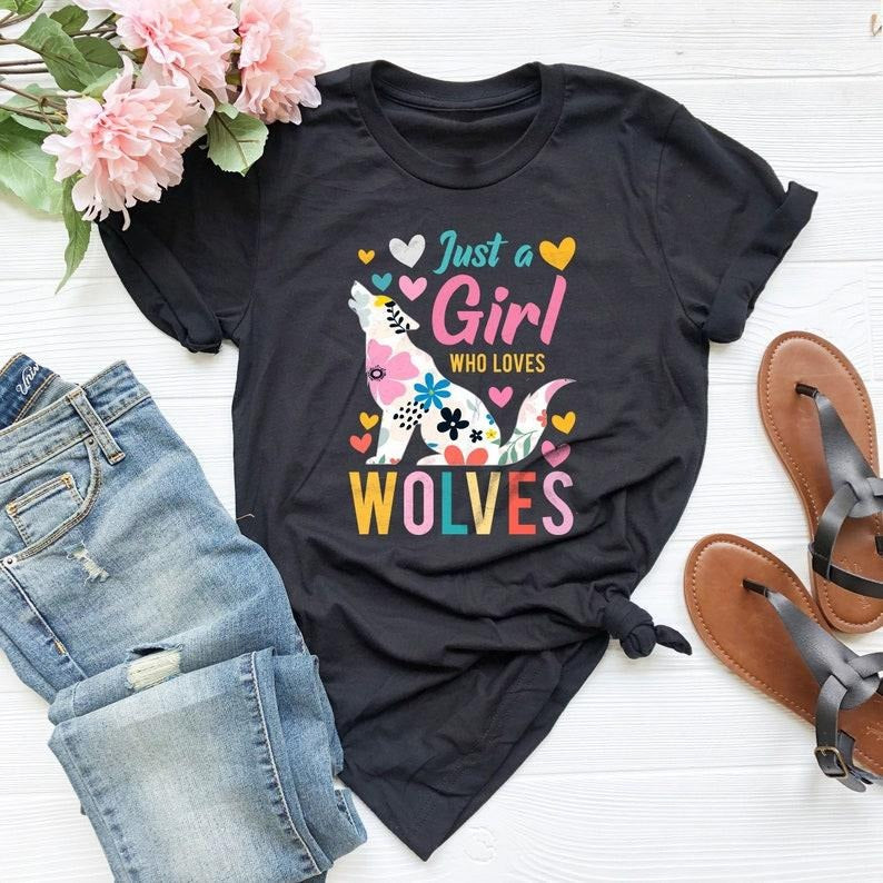 Just A Girl Who Loves Wolves T Shirt Hoodie Sweater, Wolf Lover Gift Shirt, BFF Gift Shirt, Girl Birthday Shirt, Adventure Lover Shirt, Howling Wolf Girl Tee