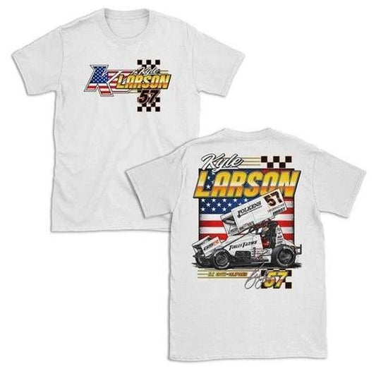 Kyle Larson 57 Sprint Car Shirt, Racing Fan Apparel, American Flag Design Shirt