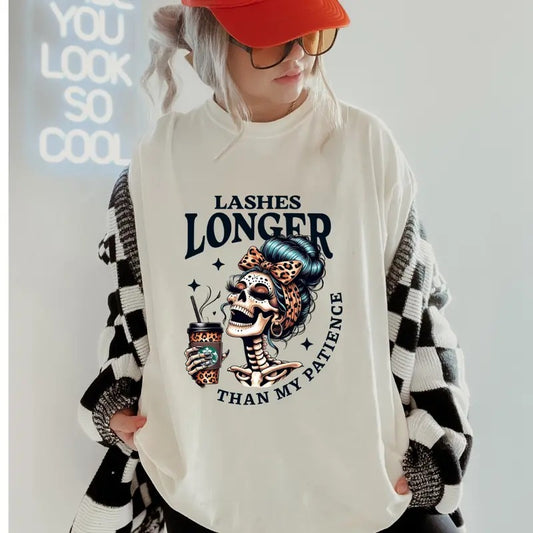 Lashes longer than my Patience Shirt ~ Comfort Colors T-Shirt Unisex Apparel Relaxed Fit Printed in the USA Clothing Womenswear Casual and Comfortable