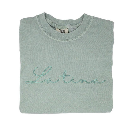 Latina Embroidered Cursive T-Shirt by Comfort Colors Cotton Fabric