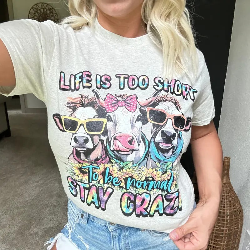 Life Is Too Short TieDye Cows Graphic Tee