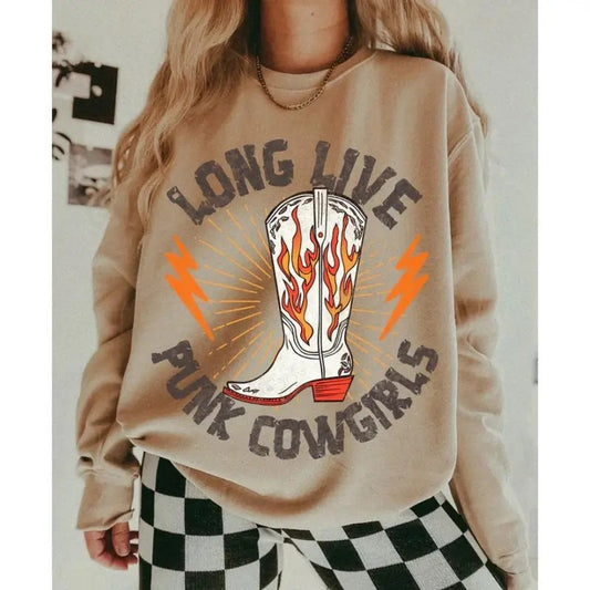 Long Live Punk Cowgirls Crew sweatshirt, graphic tees women, western outfits women, western tops clothing, rodeo cowgirl outfits women, country concert outfits, shirt, sweatshirt, hoodie