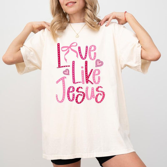 Love Like Jesus Comfort Colors Shirt, Bible Verse Graphic Tee, Coquette Heart Bow Unhinged Tees, Valentine's Day Christian T-shirt