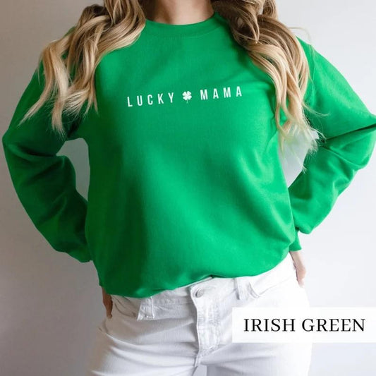 Lucky Mama St Patrick's Day Sweatshirt, Mama Shamrock Sweater, Mom St Pattys Day Outfit, Lucky Mom Shirt, Minimalist St. Patricks Day Shirt