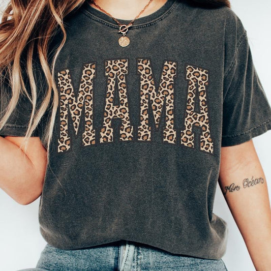 MAMA SHIRT  CHEETAH SHIRT, LEOPARD MAMA SHIRT, COMFORT COLORS CASUAL COTTON T-SHIRT FOR MOMS Fabric Top Womenswear Garment Oversized Printed