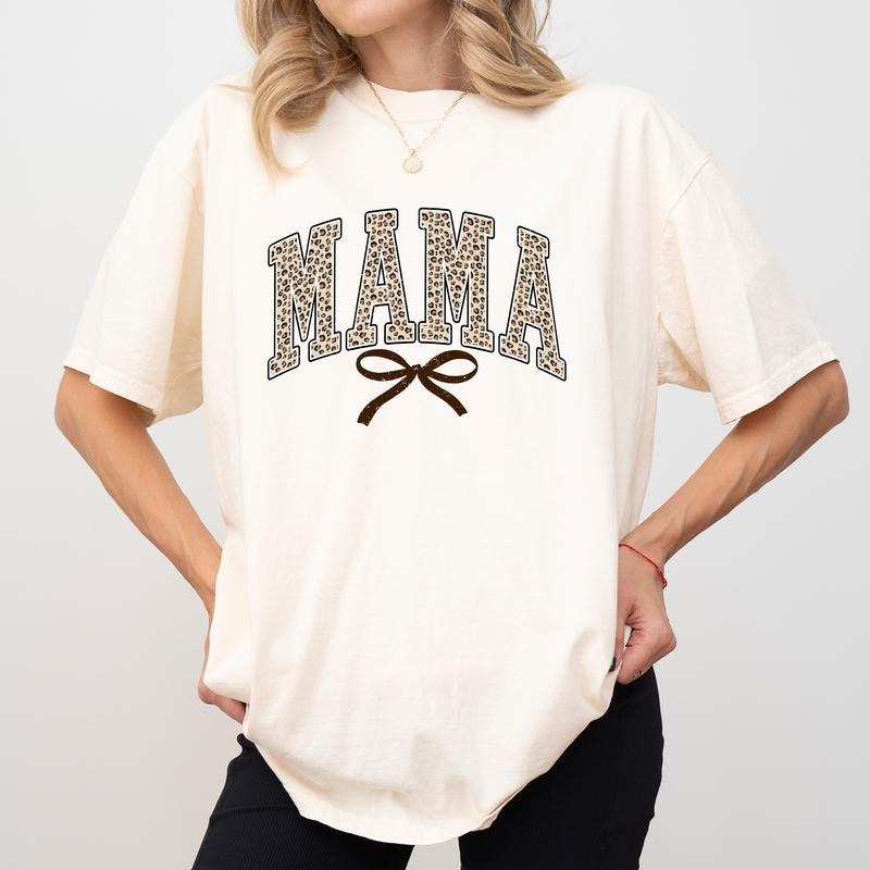 MAPTEES Leopard Coquette Mama Comfort Colors Shirt, Cute Mom T-shirt, Mama Bow Graphic Tee, Leopard Mama Tee, Mother's Day Gifts, Gift For Mom