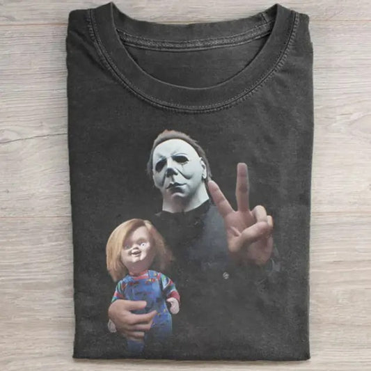 MICHAEL MYERS X CHUCKY HI TEE, Horror Movie Shirt, Horror Character, Funny Halloween Shirt, Unisex T-Shirt, Gift For Men Women