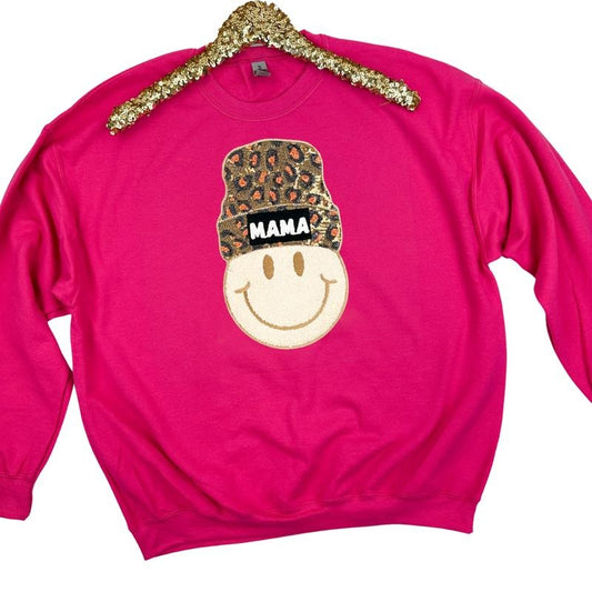Mama Beanie Patch Sweatshirt -- HOT PINK