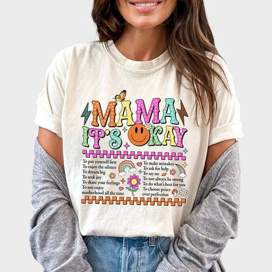 Mama It's Okay Dalmatian Dots Shirt, Retro Mental Health Matters T-shirt, Motivational Mama Shirt, Awareness Shirt For Women, Mother's Day Gifts, Inspirational Mom Shirt, Mama Graphic Tees Women's Tops Womenswear Cotton Fabric Chic Style Comfort Fit