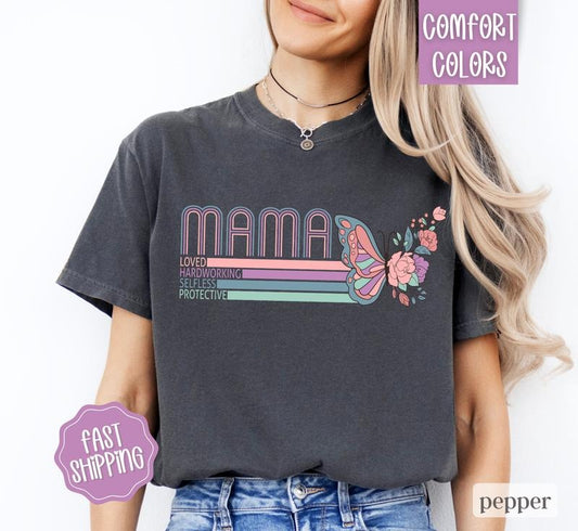 Mama Shirt Comfort Colors, Mother's Day Gift for Mom, Mama Varsity Floral Letters Shirt, Cute Mom Shirt, Oversized Mama Tshirt