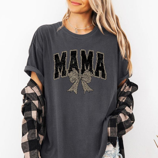 Mama, Black Leopard Print, Bow, Ribbon, Mother's Day Tshirt, Women's Comfort Colors Tee