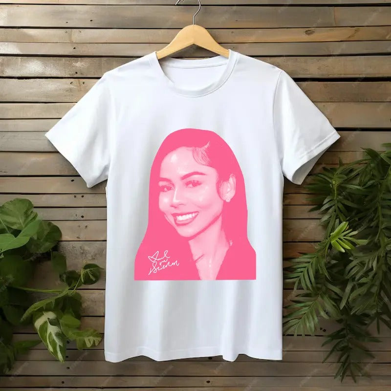 Mariah TS Pink Graphic Shirt, Mariah White T-Shirt Cotton Fabric