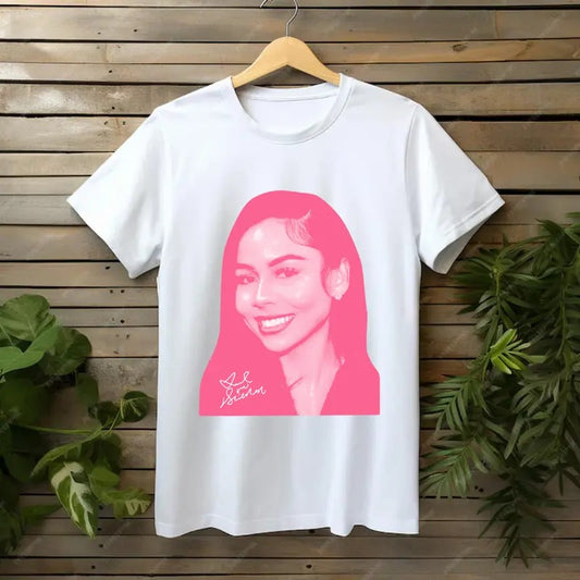 Mariah TS Pink Graphic Shirt, Mariah White T-Shirt Cotton Fabric