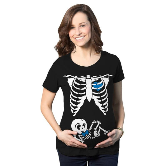 Maternity Baby Boy Skeleton Cute Halloween Pregnancy Bump T Shirt Funny Graphic Maternity Tee Cute Pregnancy Tees With Plus Sizes Halloween Maternity Wear Funny Maternity Shirts Black -