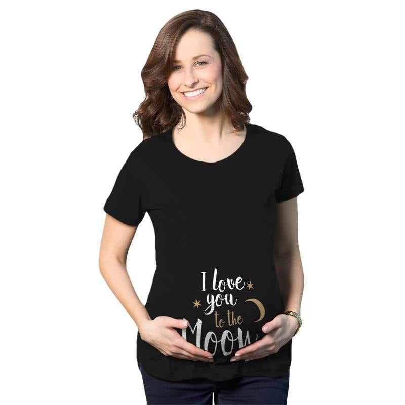 Maternity I Love You To The Moon Cute Maternity Shirts Announce Pregnancy Shirt Fun Funny Graphic Maternity Tee Cute Pregnancy Tees With Plus Sizes Funny Space Short Sleeve Funny Maternity Shirts Black