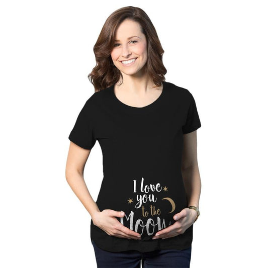 Maternity I Love You To The Moon Cute Maternity Shirts Announce Pregnancy Shirt Fun Funny Graphic Maternity Tee Cute Pregnancy Tees With Plus Sizes Funny Space Short Sleeve Funny Maternity Shirts Black